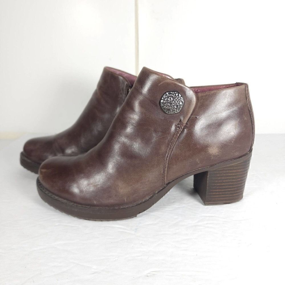DANSKO Women's Amelia US 7-7,5 EU 38 Brown Leather Zip Block Heel Ankle Boots